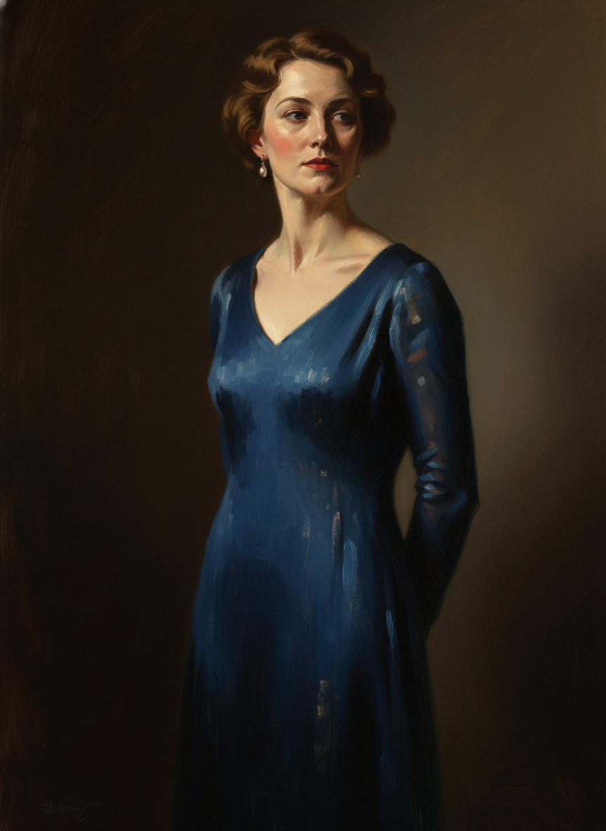 of a deep and unusual blue, cut very simply, it seemed--though this was ludicrously far from the case--and of an unusual material-dull, but with hidden lights in it.