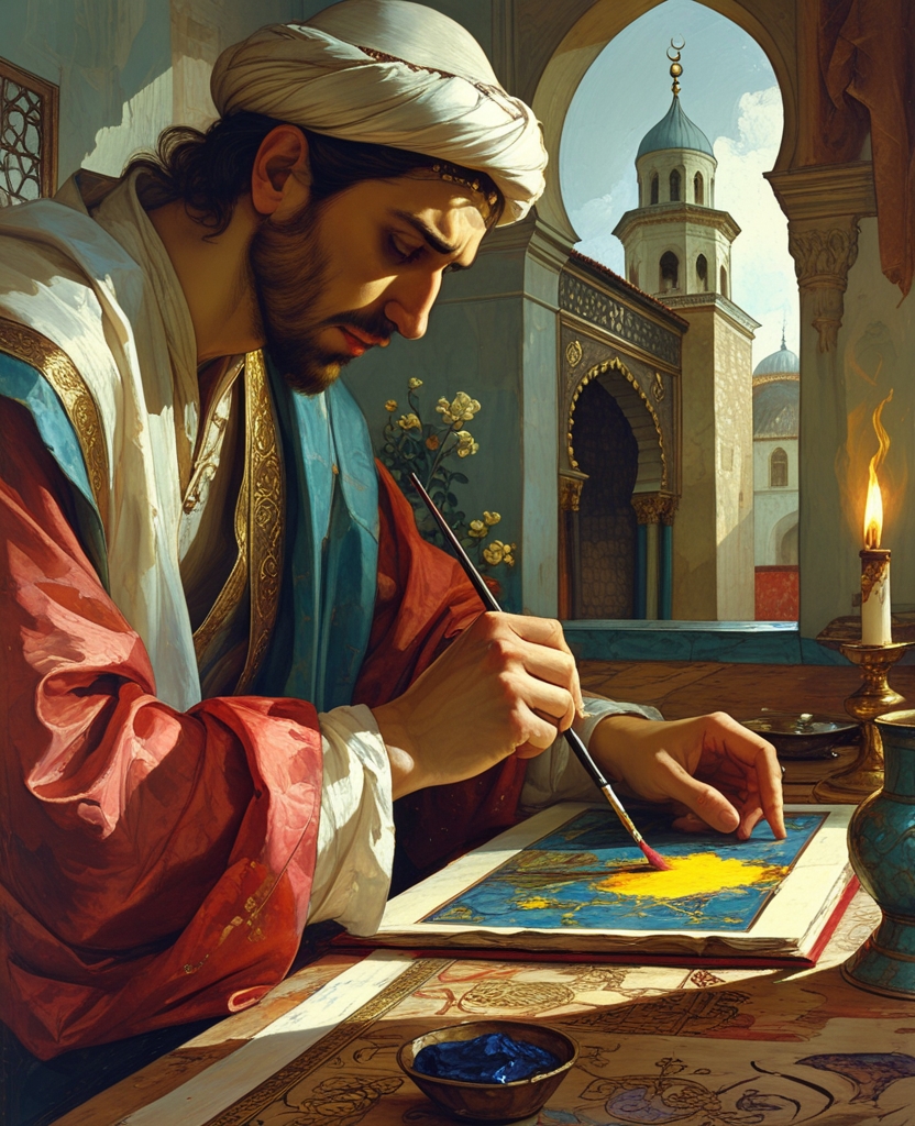 The masterful young miniaturist, unable to restrain himself, depicted the beauty, which he couldn’t bear to behold, in the illustration he was in the midst of completing.