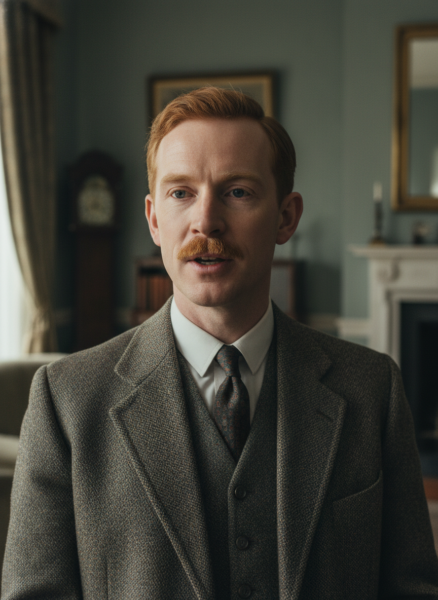 He spoke in a high, clipped voice--a little, red, foxy man with a short mustache and slightly shifty eyes.