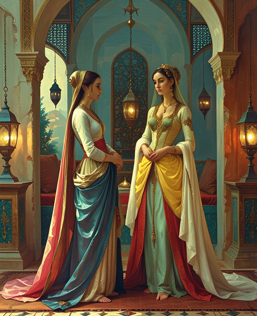 As a result, Shirin’s beauty paled beside the extraordinary beauty of the courtesan standing off to the side, thus disrupting the painting’s balance.
