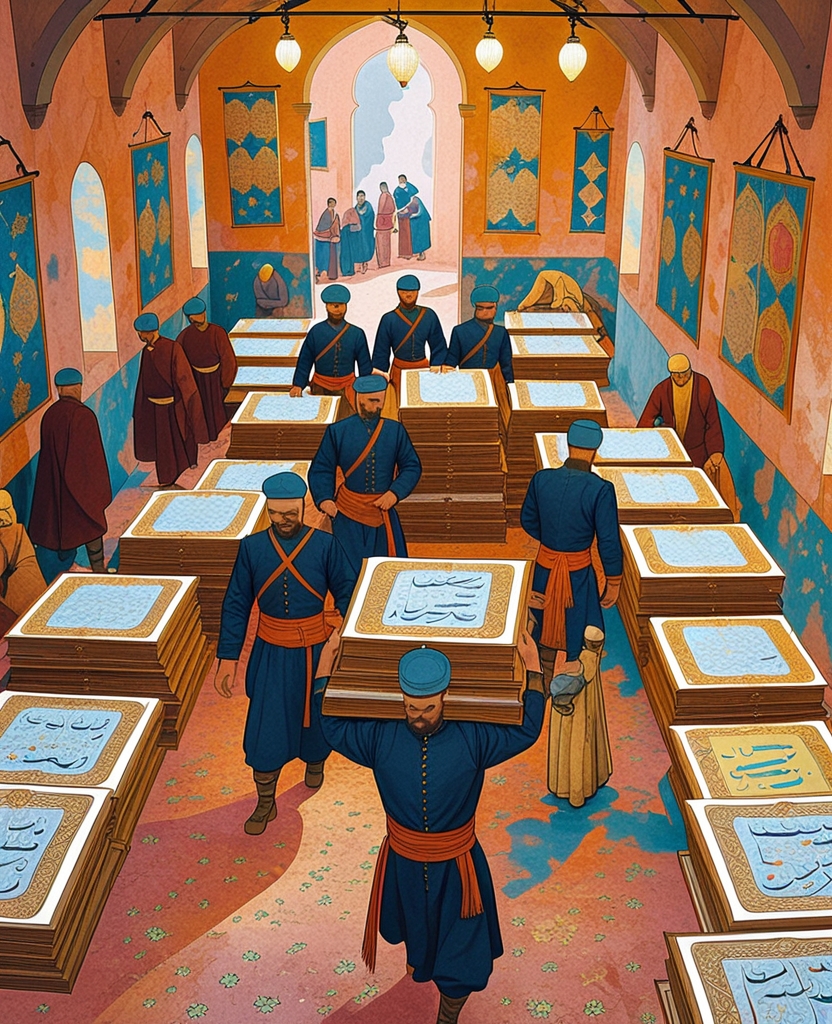 The Commander’s men were bringing into the old workshop the pages they’d collected from the homes of the miniaturists and the calligraphers.
