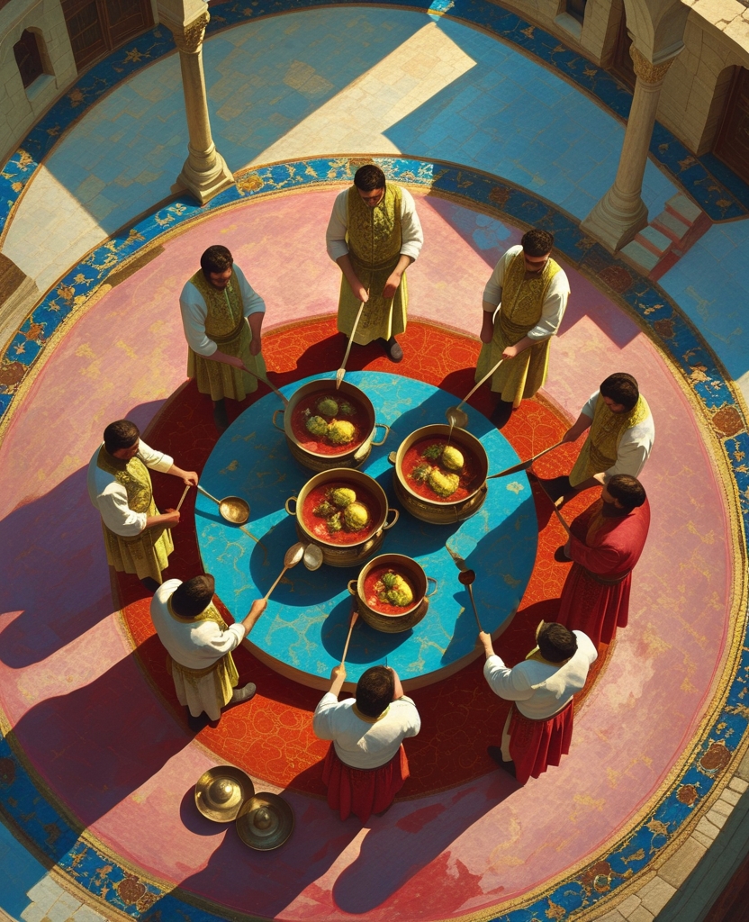 The master cooks accompanying the cart stood on pink earth resting their stew pots on blue stones; these stones were rendered by the same artist who made the red ones on dark-blue earth above which floated the half-ghostly creature in the illustration that Enishte called Death: the unmistakable work of Butterfly.