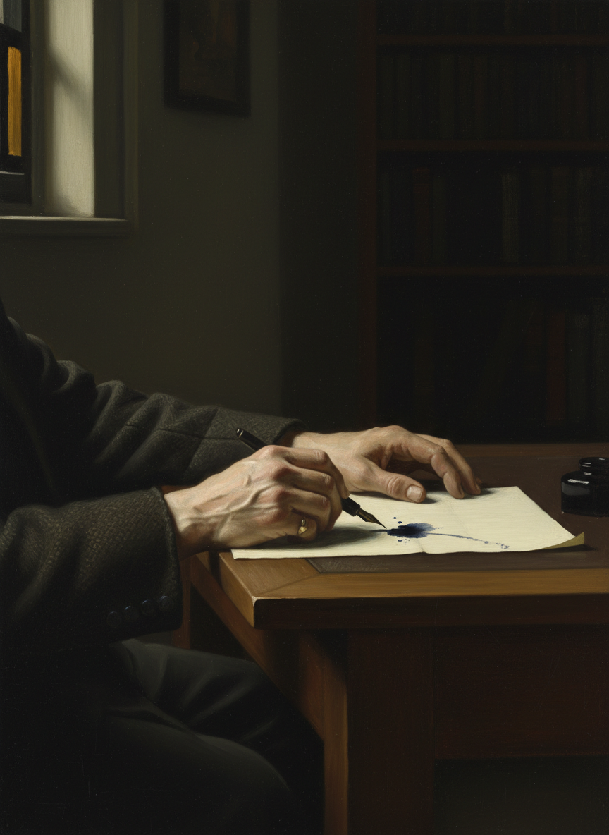 both hands, he cast down the pen impatiently.