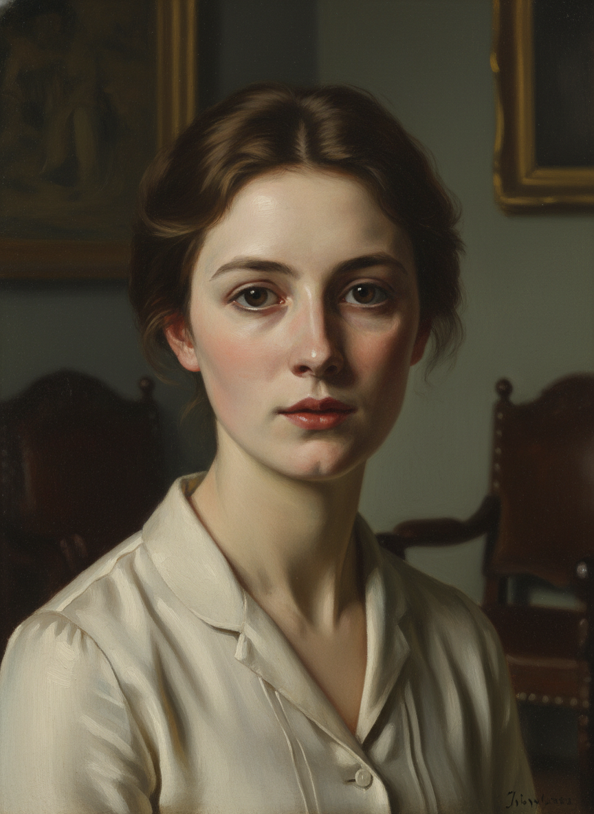 Her brown eyes, gentle and ingenuous, looked with a childish appeal at Mr.
