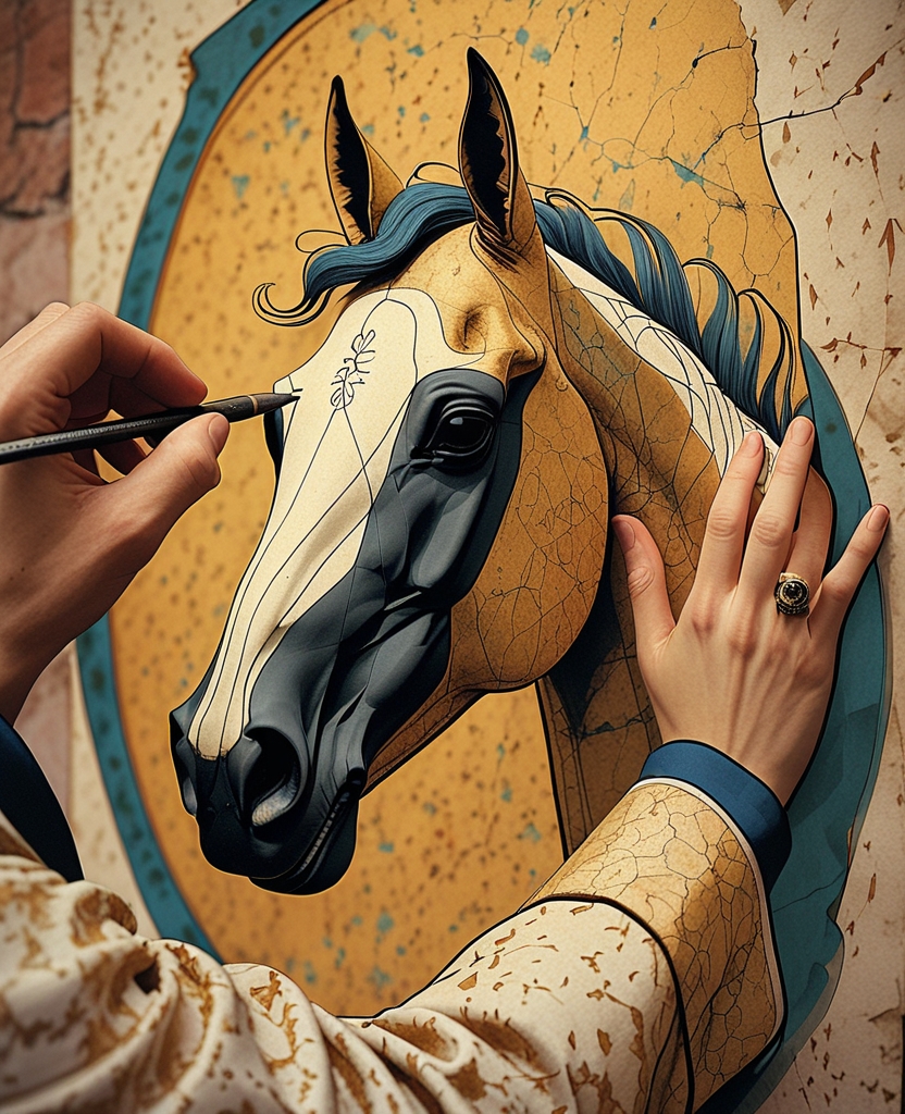 I lookedto see that my hand had traced out the nose and open mouth of the strong