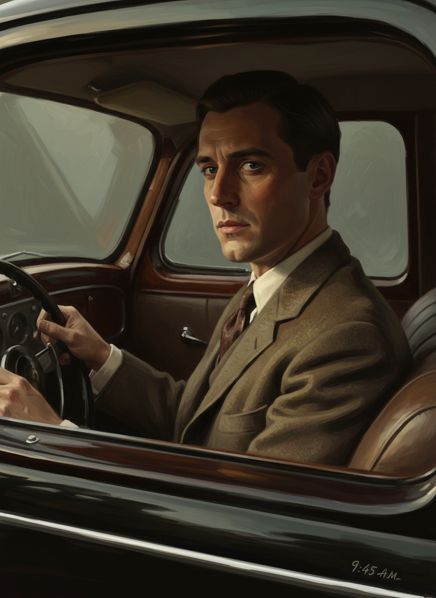 Egg in his car at a quarter to ten.
