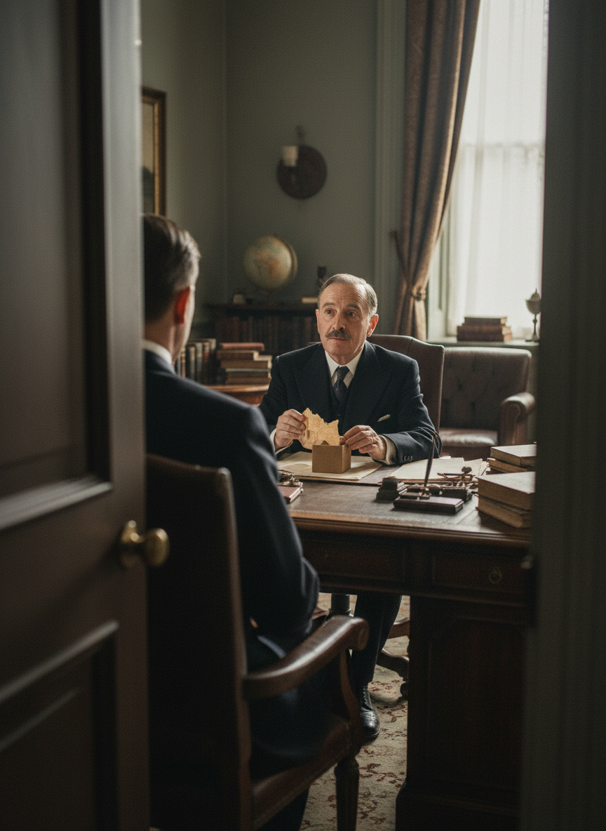 When Manders entered the room, Poirot