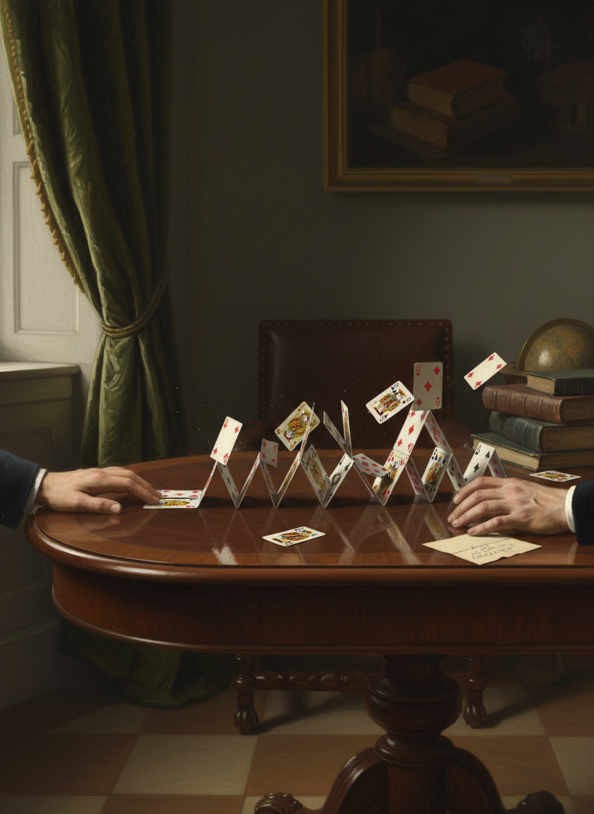 He passed the table where his card house