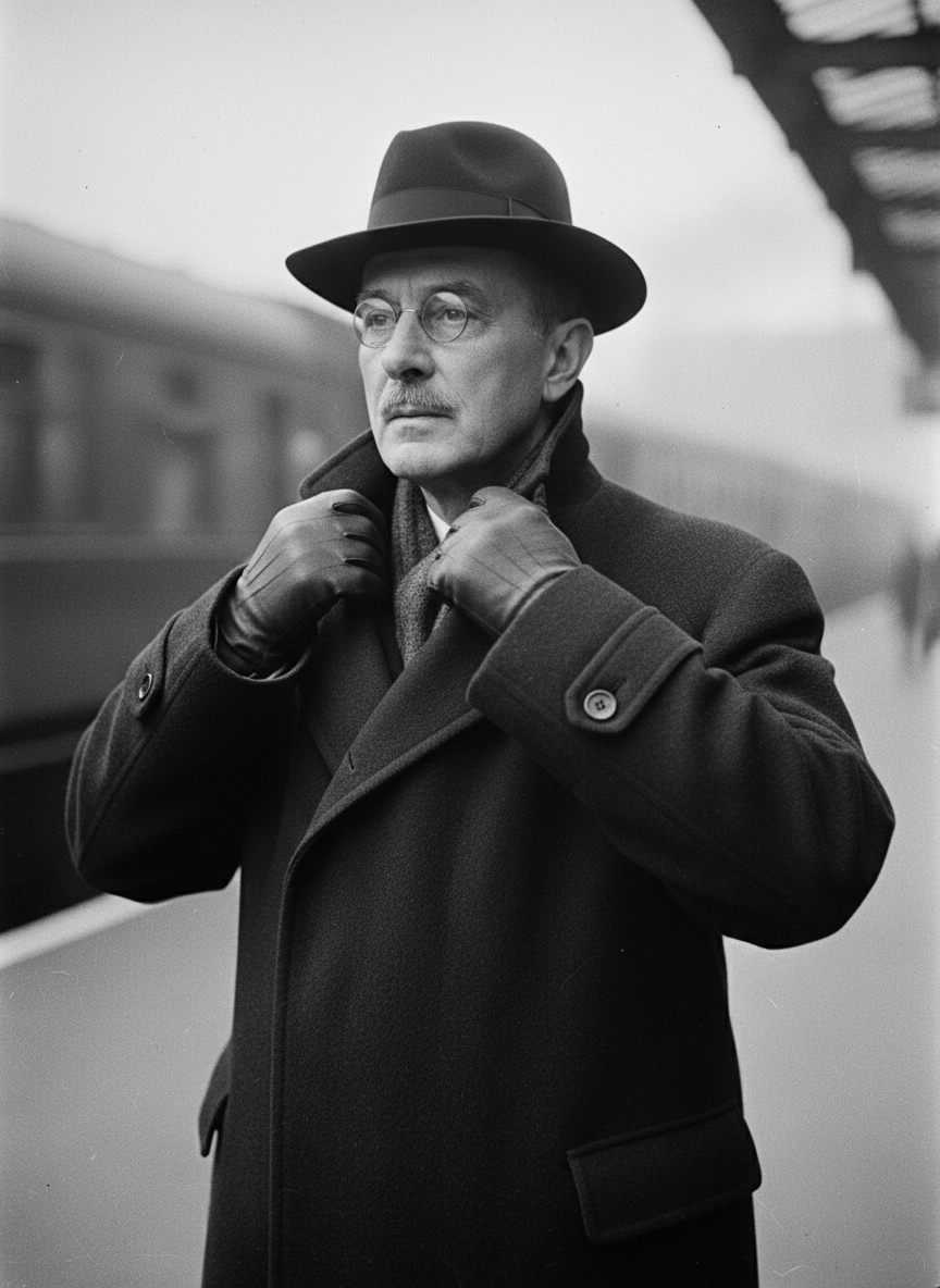 about his ears, for the day was cold, Poirot
