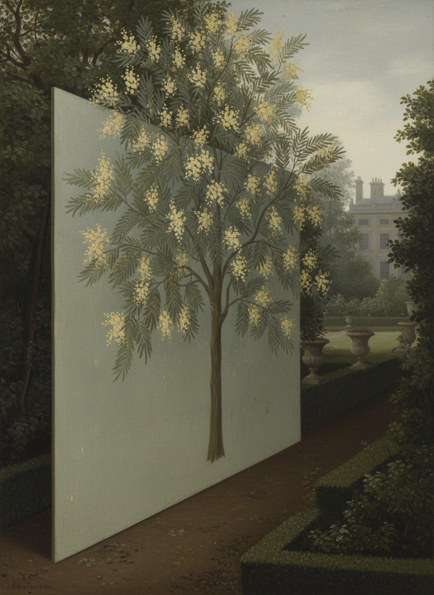 mimosa trees, but the painted backcloth of