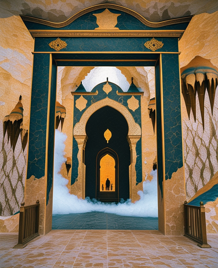 Finally, we stopped before a portal, larger and more imposing than the rest, framed in ornate stalactite patterns.