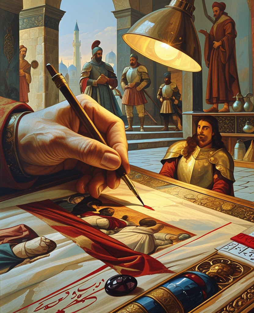 Flipping back through the pages, I also pitilessly gouged out the eyes of the shahs who battled mercilessly, of the soldiers of imposing armies bedecked in magnificent armor and of severed heads lying on the ground.