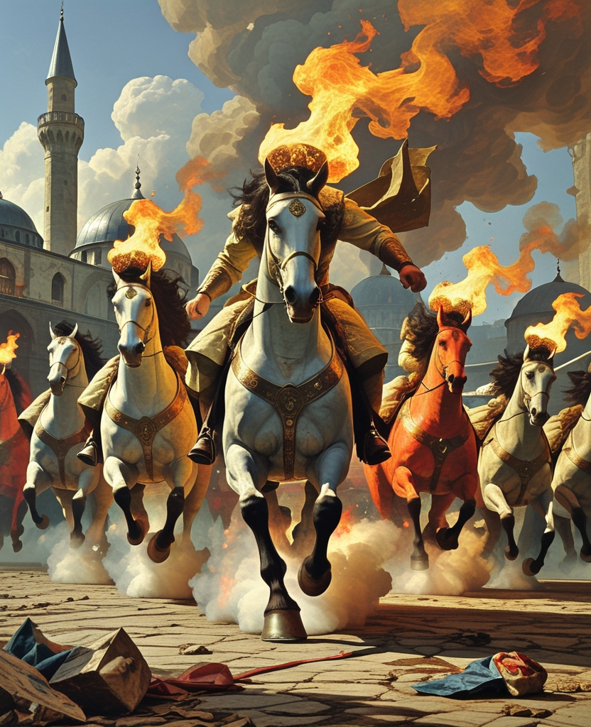 The iron horses of Alexander’s iron cavalry were filled with naphtha and set aflame like lamps, before being set against the enemy with flames shooting from their nostrils.