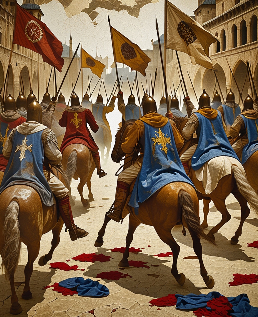 As horses fought shoulder to shoulder, enraged heroic warriors drew their swords and slaughtered one another with the color and joy of a festival, their armor pierced by the lances of the cavalry, their heads and arms severed, their bodies hacked apart or cloven in two, strewn all over the field.