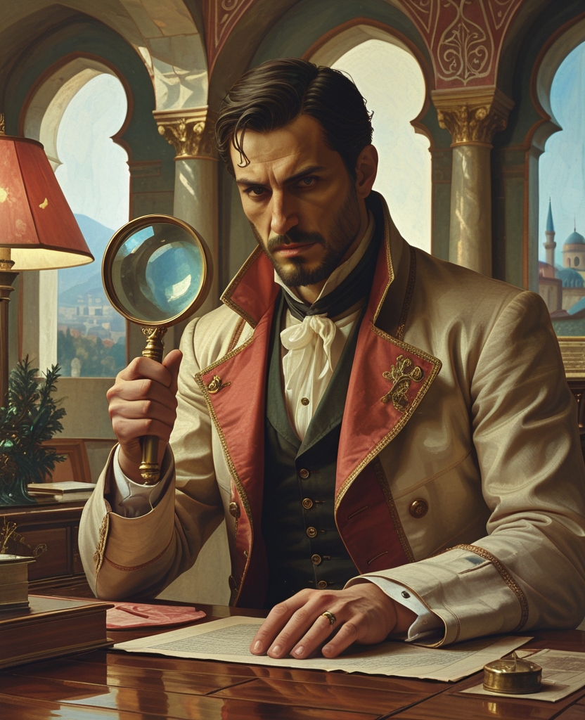 He held his mother-of-pearl-handled magnifying glass more out of habit than to see.