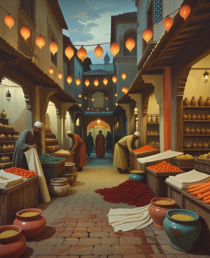 As I passed the grocer, barber, herbalist, fruit and vegetable shop and firewood shop of the Old Caravansary Bazaar, which were shutting down one by one for the night, I slowed my pace and carefully examined the casks, cloth sheets, carrots and jars in the warm shops lit by oil lamps.
