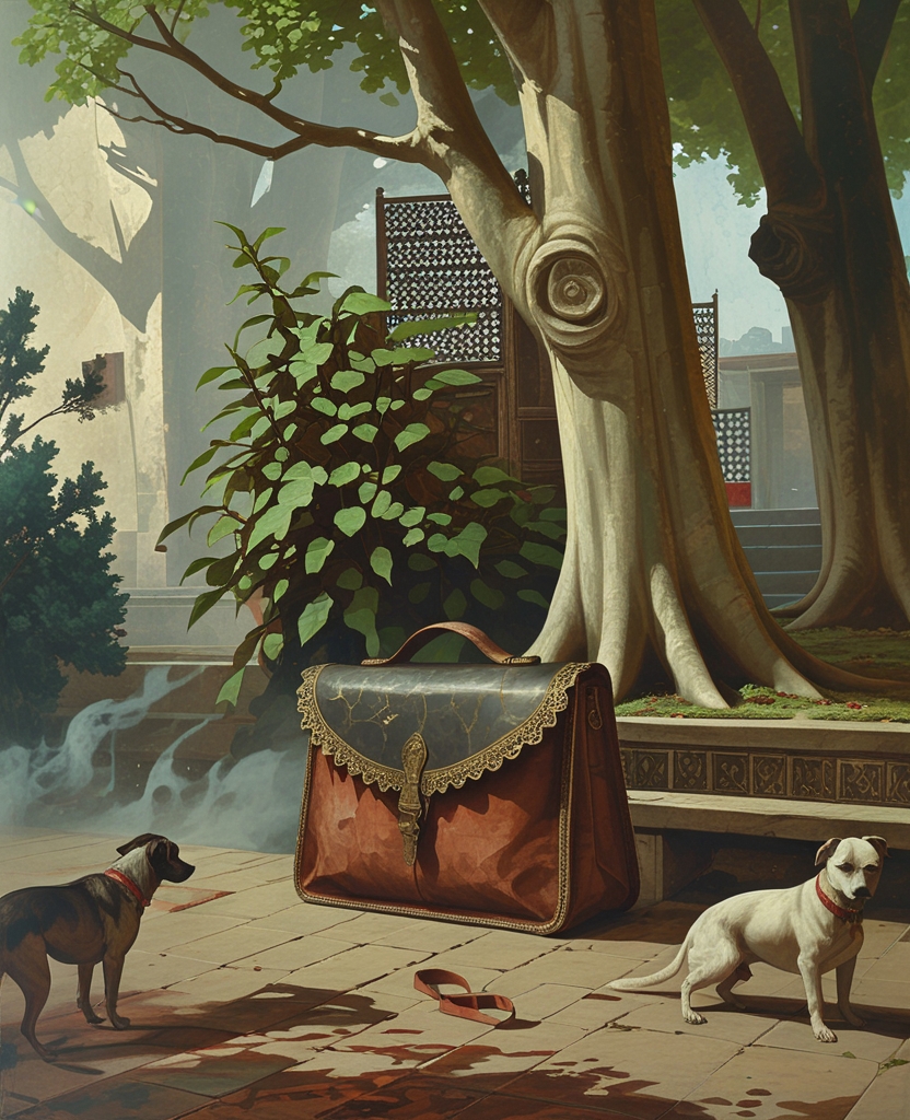 A breeze kicked up by jinns and the living dead rippled the laced edging of my satchel, whistled through the trees and carried the scent of our group to neighborhood dogs lying in wait.
