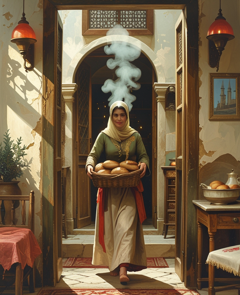 The door opened and Hayriye entered carrying freshly baked bread whose aroma was irresistible.