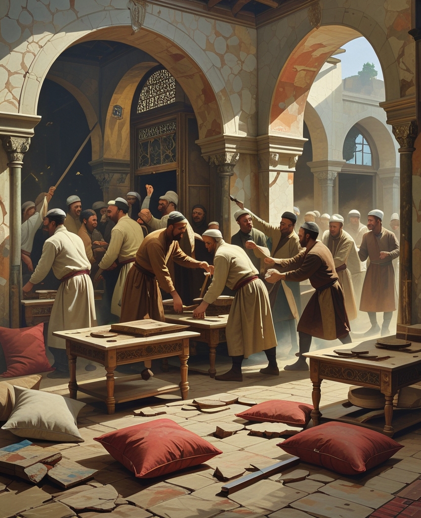 Crowds of men were hooting as they entered and left; at first I thought they were looting, but no, they were destroying the coffeehouse.