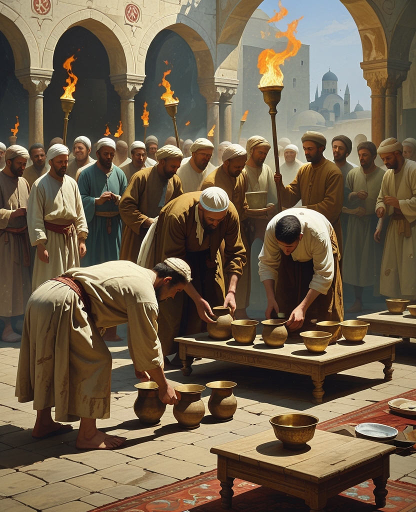 They carefully took out all of the ceramic cups, brass pots, glasses and low tables under the light of the torches of the onlookers and destroyed them all as a warning.