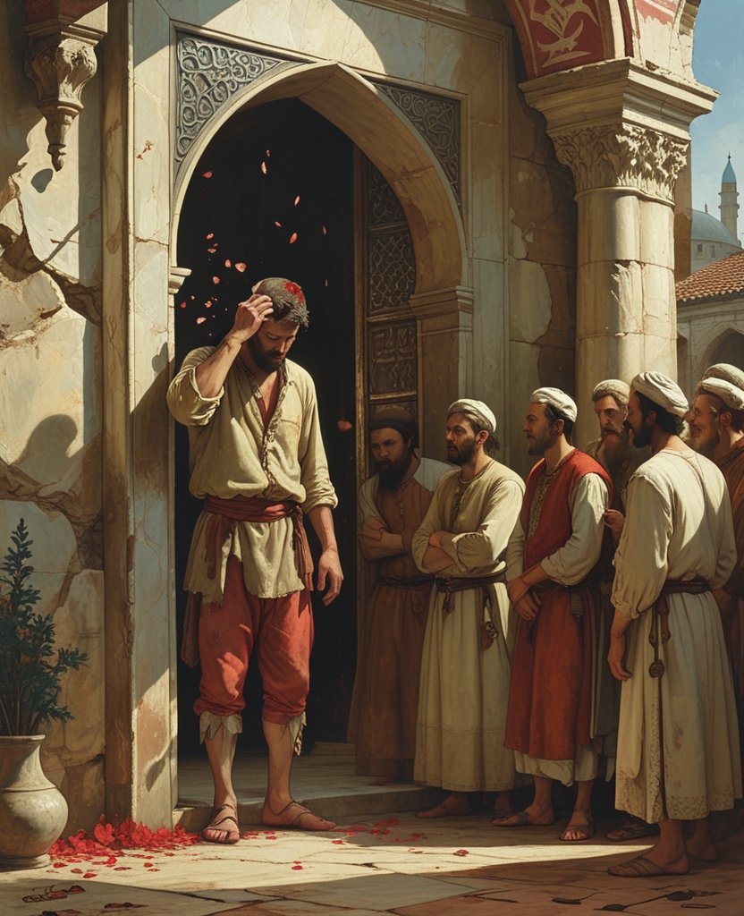 A coffee maker’s apprentice, his face spattered with blood, emerged from inside, and I thought he might collapse, but he wiped the blood from his forehead and cheeks with the cuff of his shirt, melded in with our group and began to watch the raid.