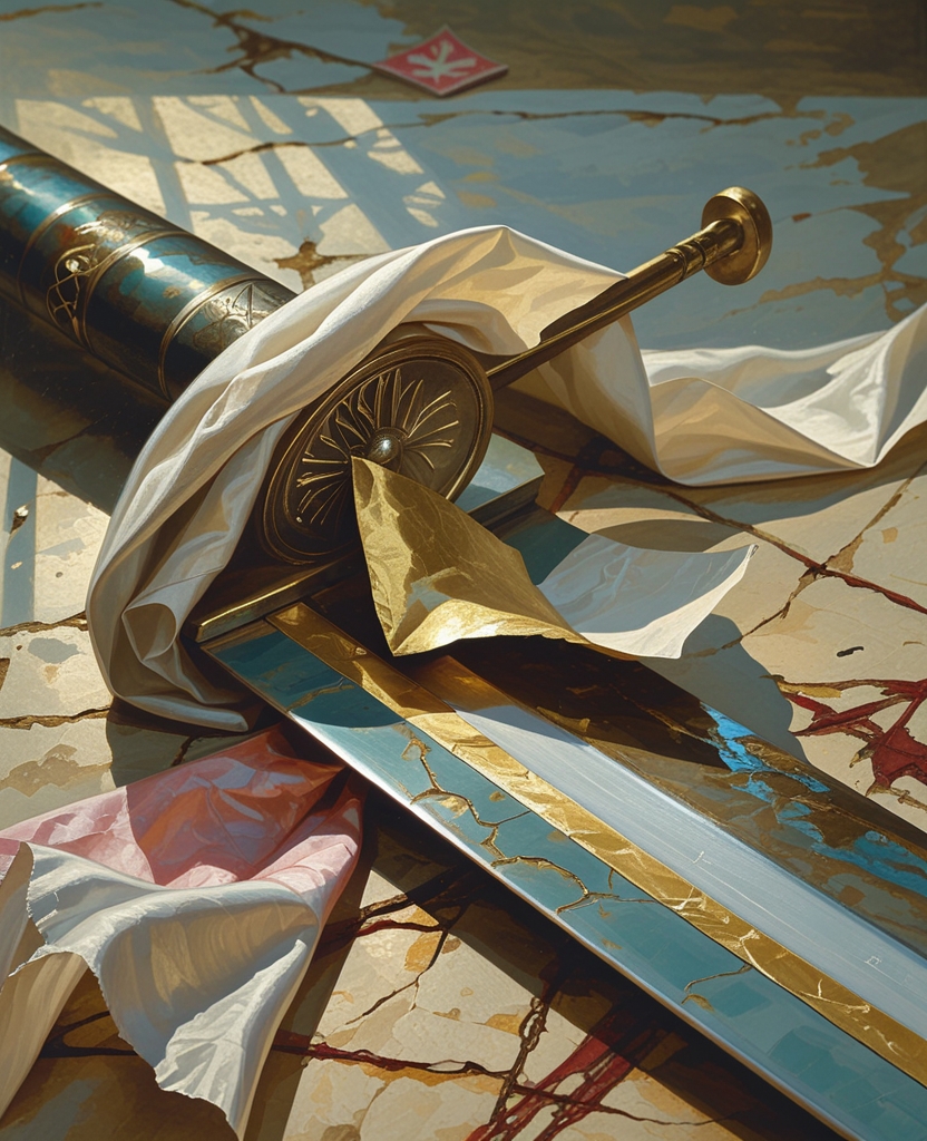 Its edge was so sharp that if you tossed a silk handkerchief over it, the sword would easily cut through it; if you placed a sheet of gold leaf upon it, the edges of the resulting pieces would be as straight as any cut with a ruler.