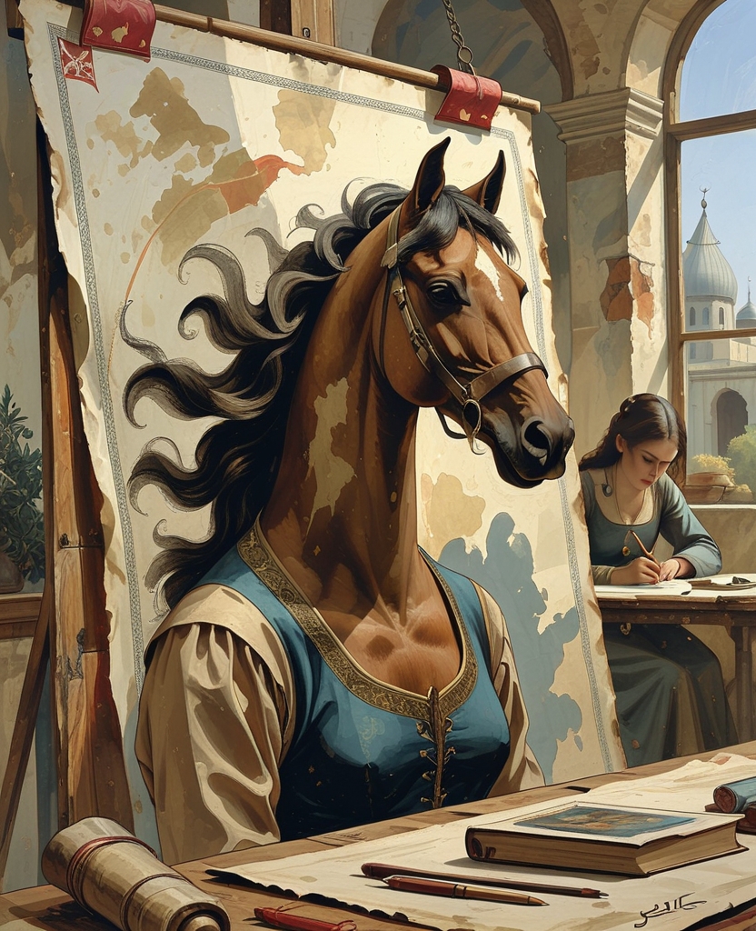 Olive made this exquisite horse here—praised be his talent—and I think it was Butterfly who drew the melancholy woman.
