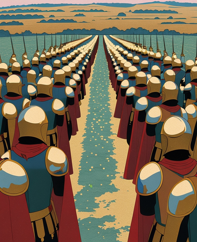 The armies, their armor glimmering brightly in the afternoon sun, watched with bated breath.