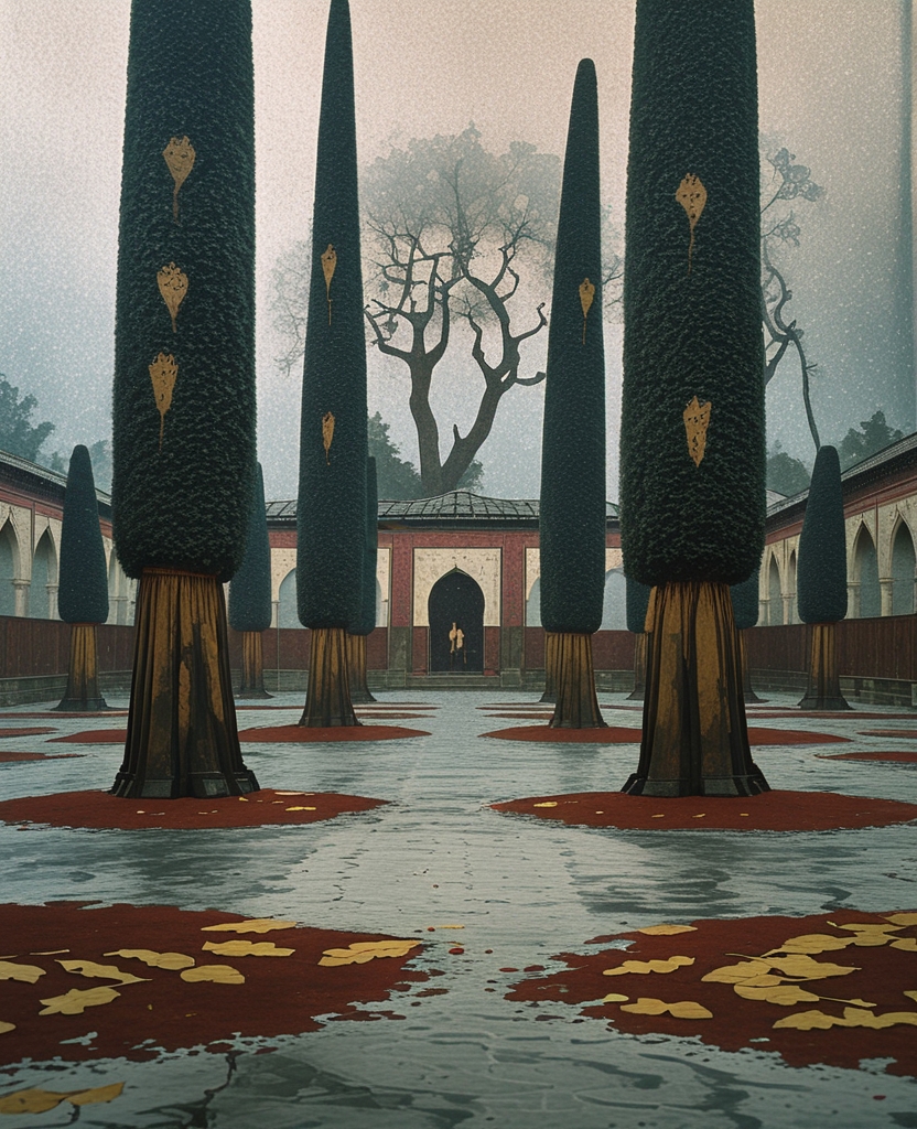In the garden of the dervish lodge we were greeted by the calm of proud cypresses, indifferent to the rain and the stench of rotting leaves.