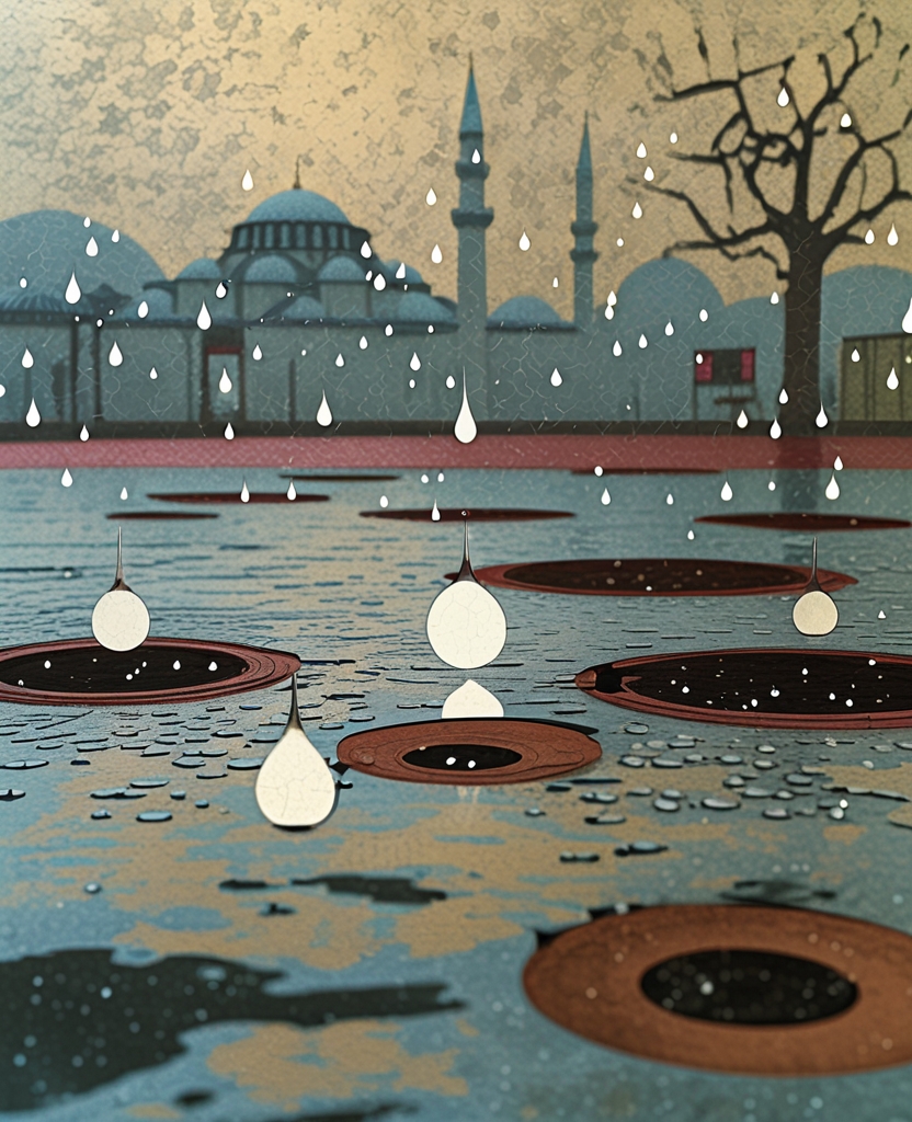 A melancholy rain was falling.