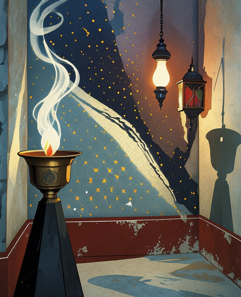 As always, a strong wind, rising up as if out of nowhere, dimmed the lamp—making our shadows now lighter, now darker.