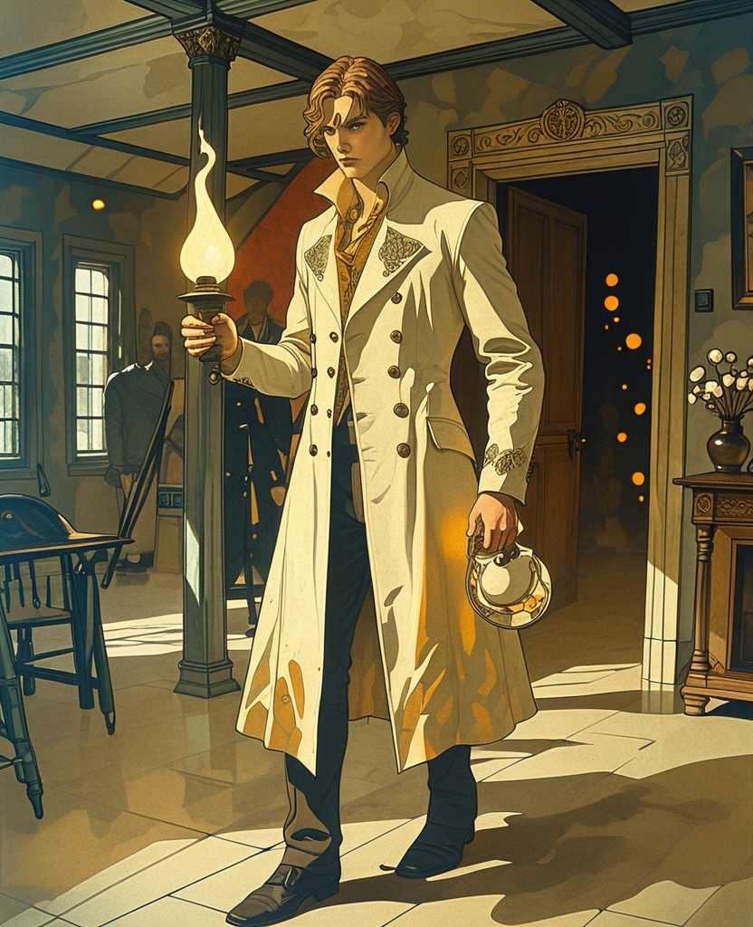 Excitedly, I walked through the pitch-black rooms of the lodge, oil lamp in hand, making way for my own pale shadow.