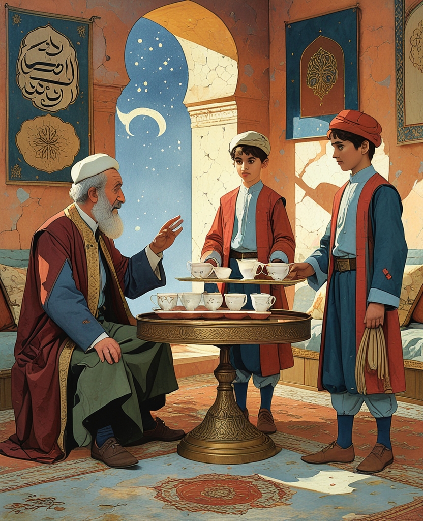 Another time, as their grandfather was explaining to me the wonders of light and shadow, Shevket and Orhan entered the room, and with careful gestures obviously rehearsed beforehand, proffered a tray and served us coffee.