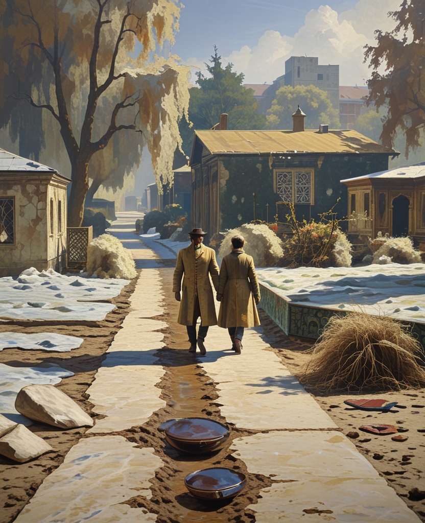 We walked forty or fifty paces along the muddy and icy path before entering an unkempt garden.