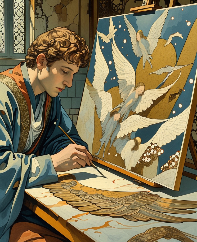 And so, as the master miniaturist with the miracle touch was making this portrait, which you now so fearfully behold, he listened to how the Angel of Death had thousands of wings which spanned Heaven and Earth, from the farthest point in the East to the farthest point in the West.