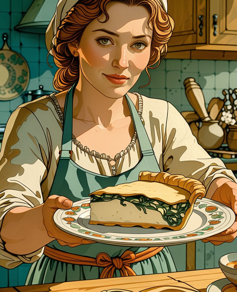 That sweet ‘daughter’ of mine served me a piece of spinach pie, a leftover, but still crisp.
