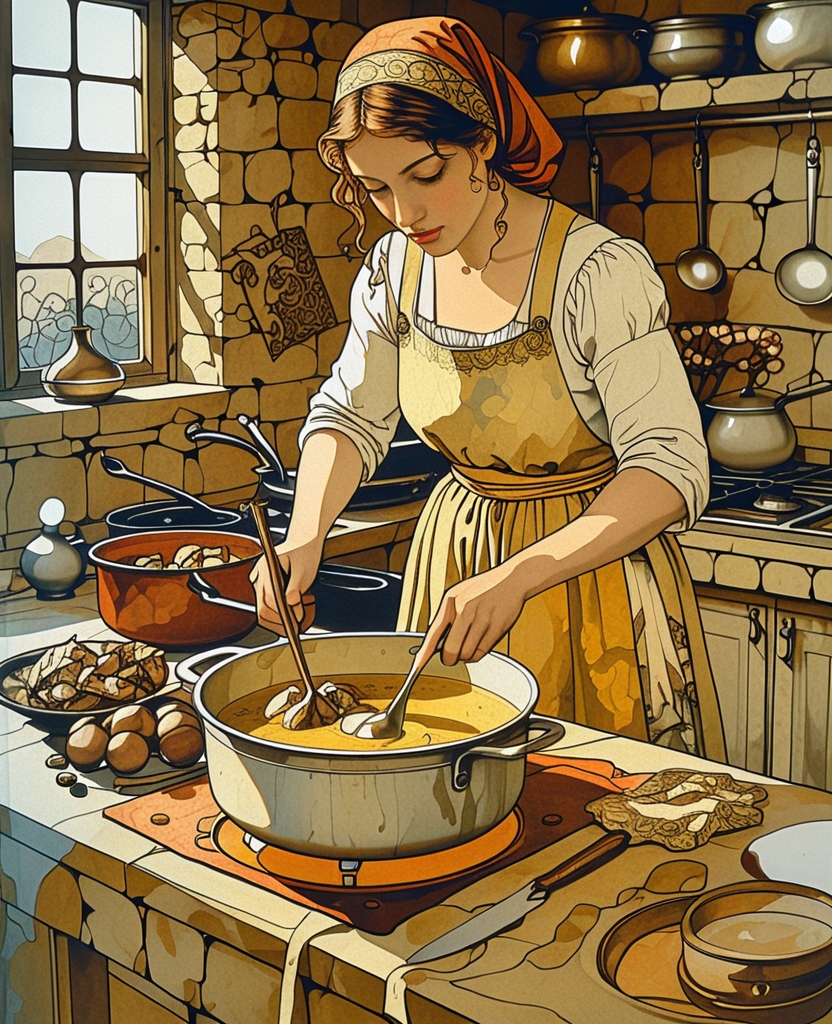 For the afternoon meal she was preparing lamb stew in a sauce heavy with beaten eggs and spiced with sour plum, just the way I like it.