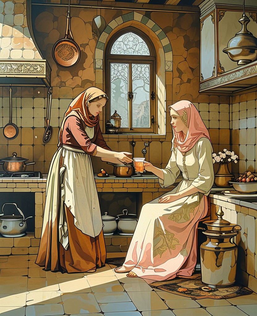 In the kitchen, Hayriye sat Esther in a corner and handed her a glass of rosewater sherbet, as she gave me a guilty look.