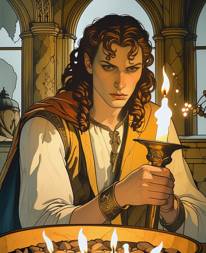 After lighting the candlestick from the hot coals of the brazier which heated the room, I noticed in his face an expression of pride, one to which I was unaccustomed, and this displeased me greatly.