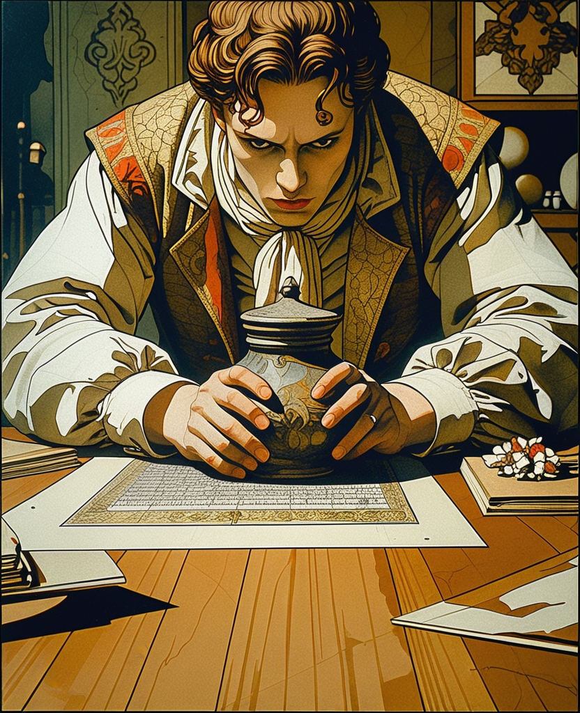 The less confident he became, the more he raised his voice and the more fiercely he gripped the inkpot.