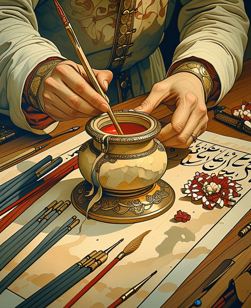 The weight of the bronze, the balance of the inkpot, the depth of its neck, the length of old calligraphy reed pens and the mysteries of red ink, whose consistency he could feel as he gently swung the inkpot before me.