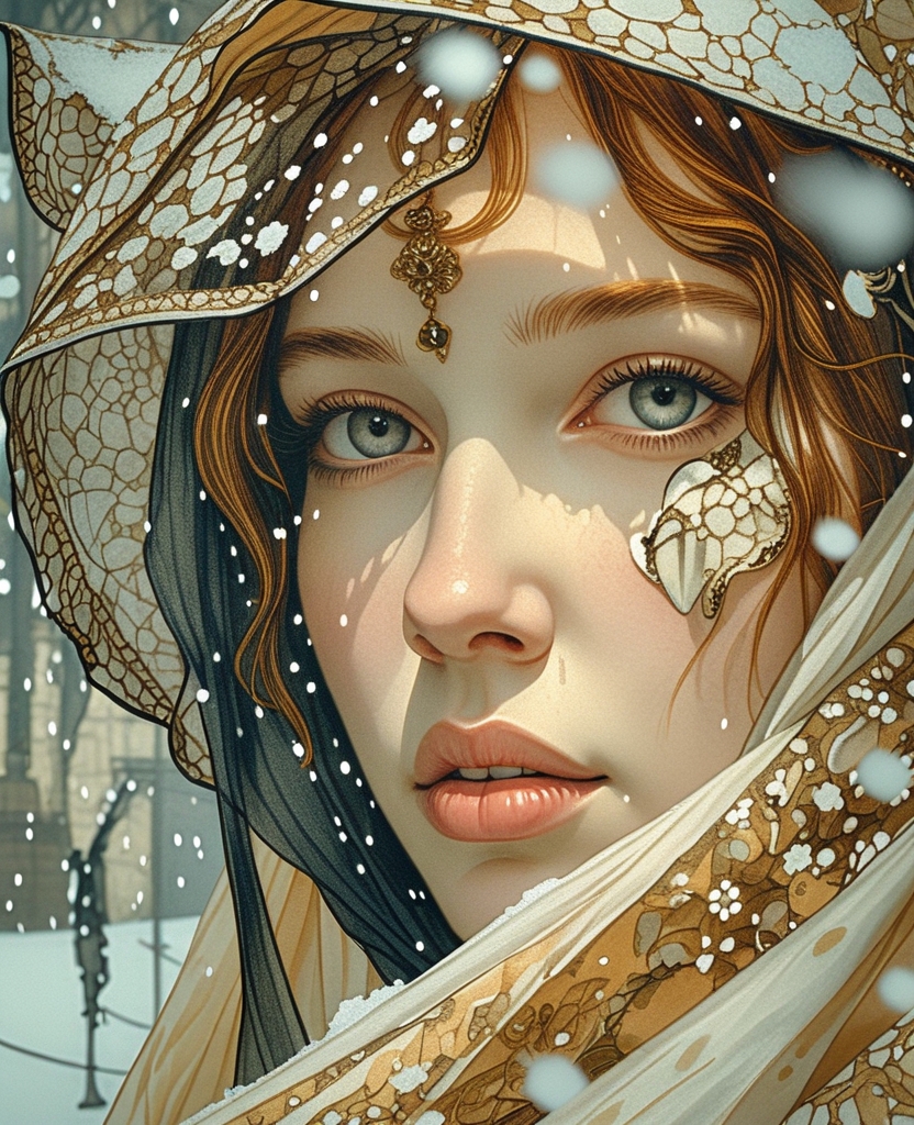It was snowing so hard that snowflakes occasionally passed right through my veil into my eyes.