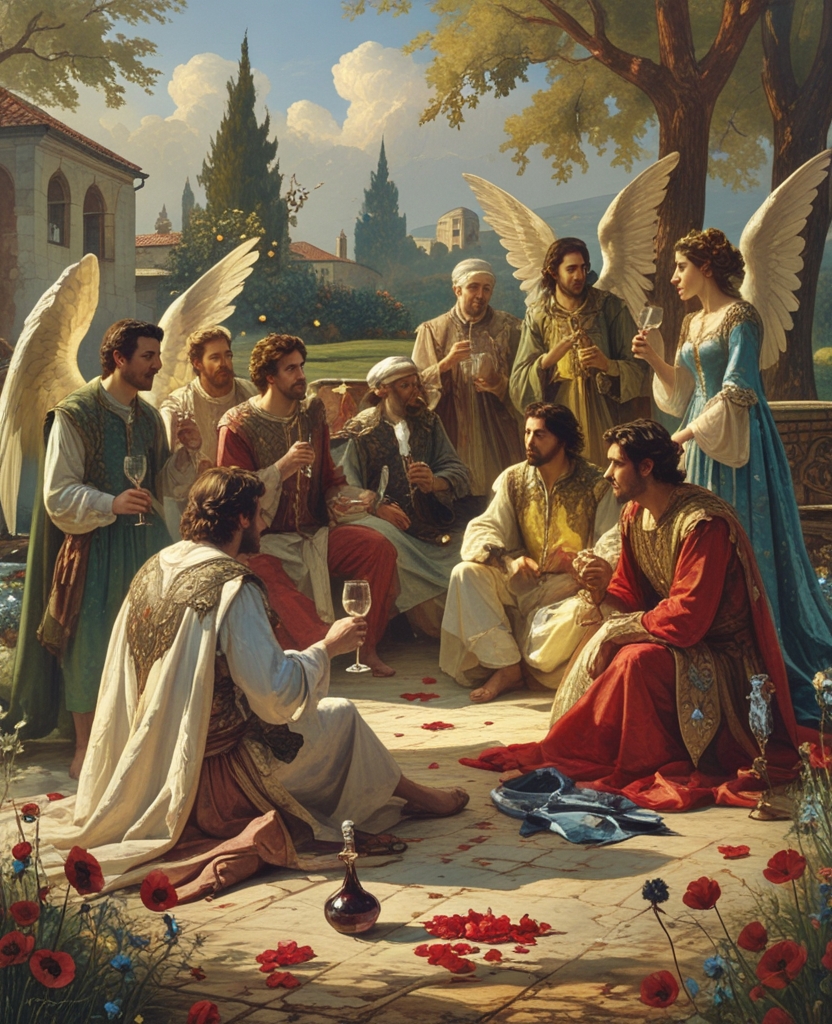 I love engaging in scenes of war where blood blooms like poppies; appearing on the caftan of the most proficient of bards listening to music on a countryside outing as pretty boys and poets partake of wine; I love illuminating the wings of angels, the lips of maidens, the death wounds of corpses and severed heads bespeckled with blood.