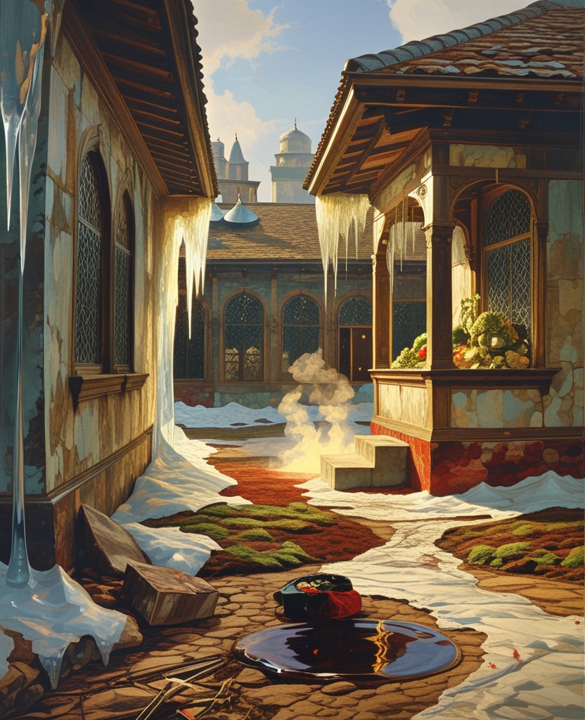The icicles hanging from the eaves and window casings were quickly shrinking, and the garden that smelled of mold and rotting leaves was eagerly absorbing the sun.