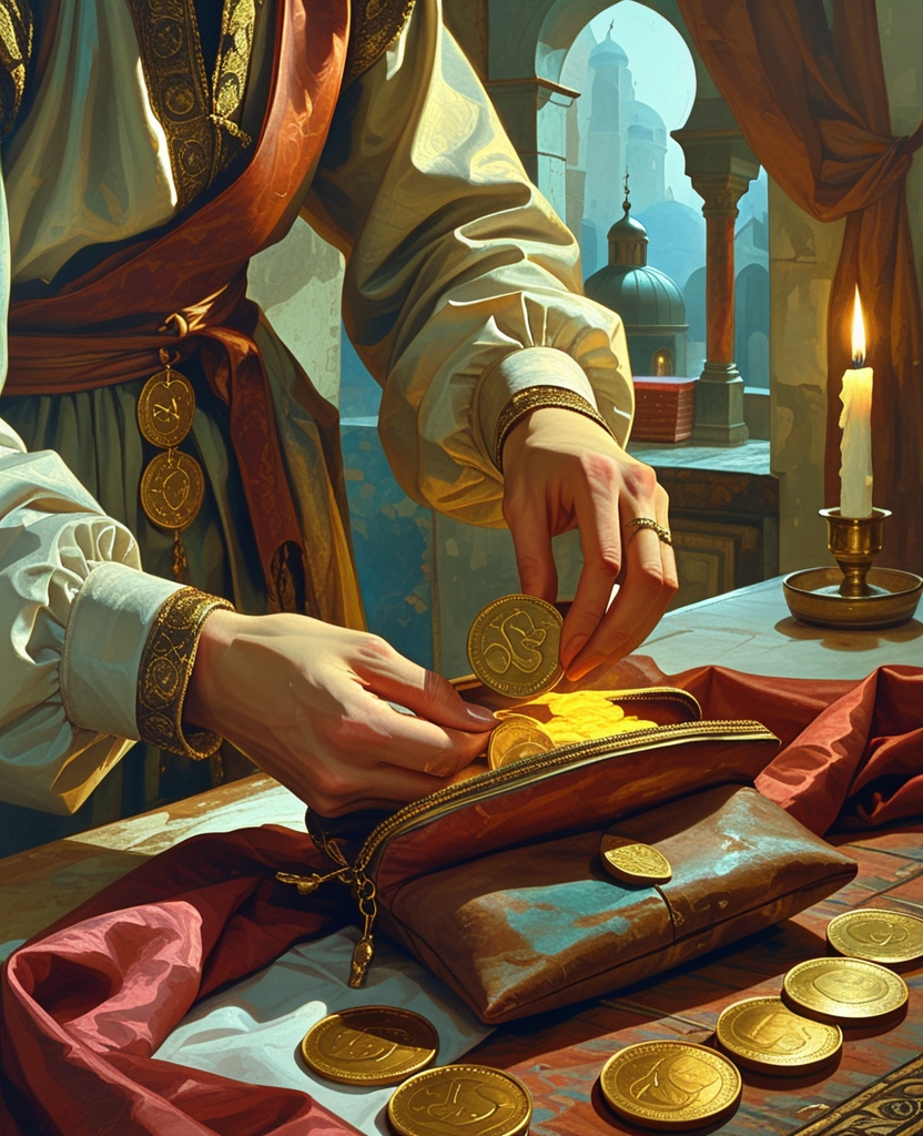 I went to my room and removed the twenty-two Venetian gold pieces from the lining of the sash I’d hidden in my mattress, placing them in my money purse with trembling fingers.