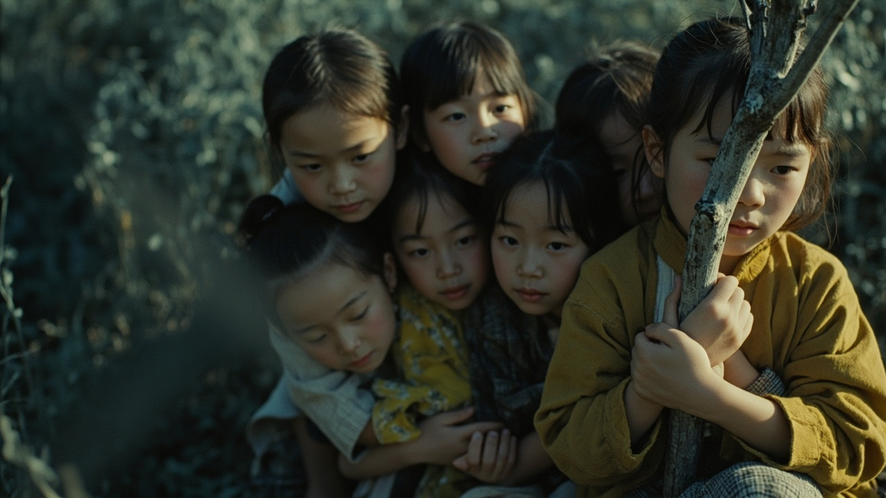 六个妹妹,紧紧地围着她,互相搂抱着,像六个蒜瓣儿围绕着一根蒜莛。