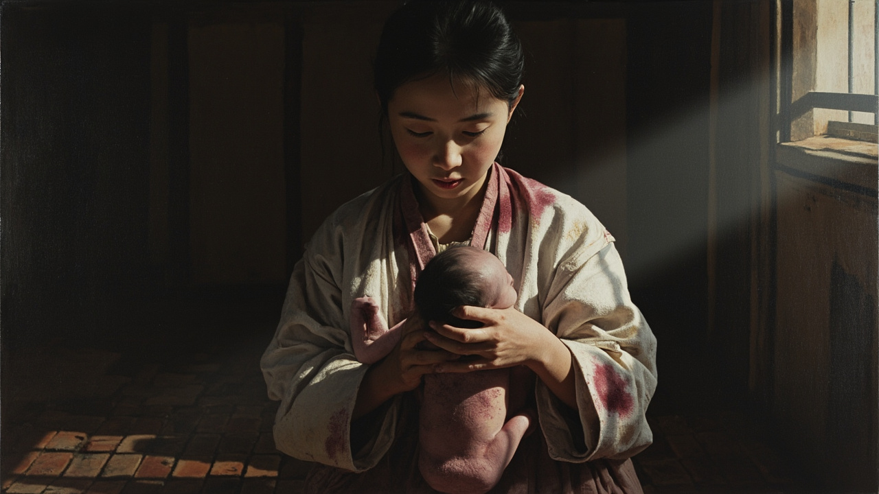 倒提在孙大姑手里的是一个全身青紫的女婴。
