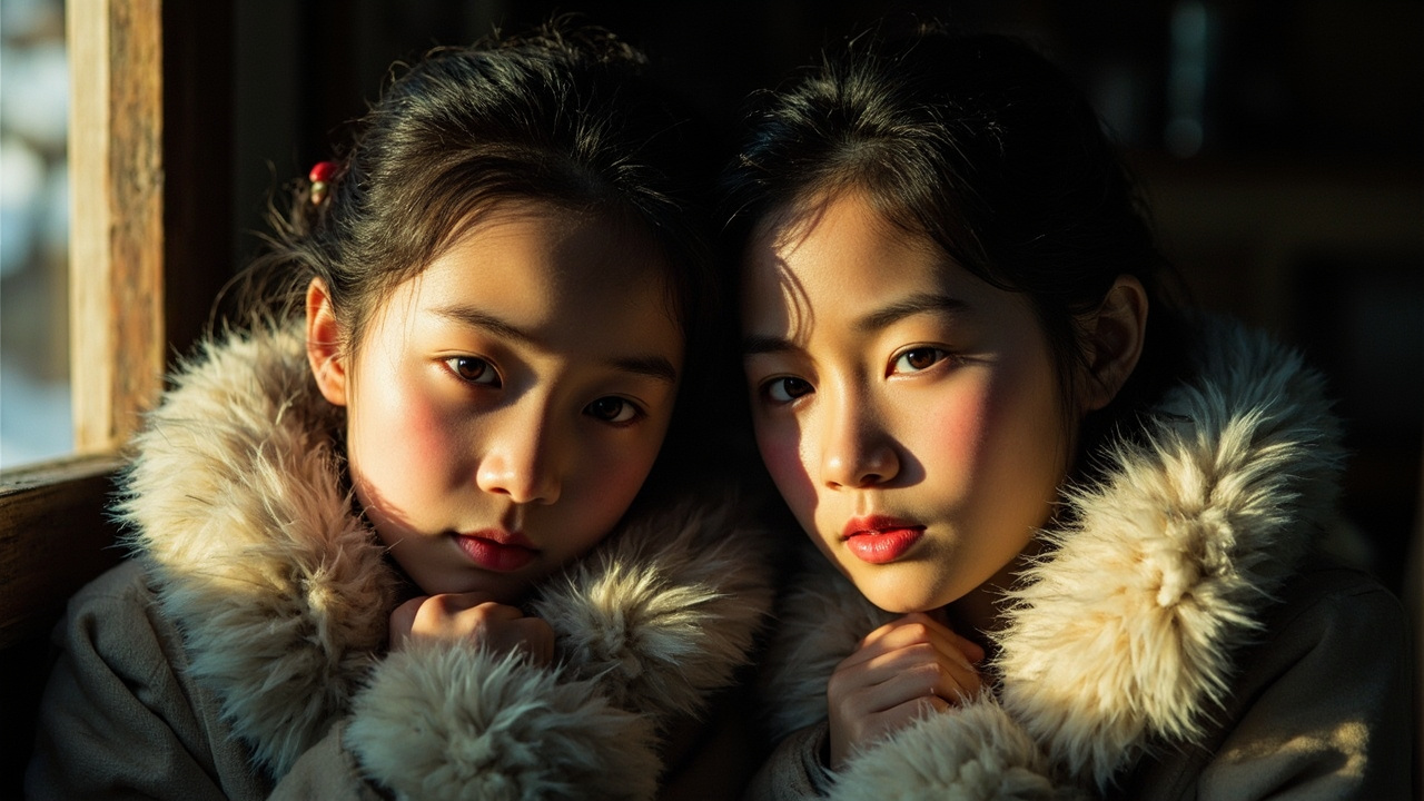 姐姐们似乎没听见母亲的话，她们的头在皮领子里转来转去，她们的手彼此抚摸着身上的皮毛，从她们的脸上可以看出，她们都沉浸在温暖里惊喜，都在惊喜中感到温暖。