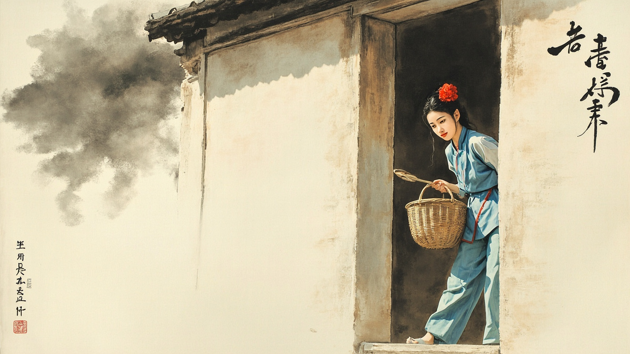 俺本是窈窕一娇娘--呐--在放声歌唱的袅袅余音里,我二姐上官招弟头戴一朵红绒花,身穿蓝士林偏襟褂,扫腿裤子蓝绣鞋,左手挎竹篮,右手提棒捶,迈着流水般的小碎步,从司马家大门里流出来,流到耀眼瓦斯灯光下,在席地上煞住浪头,亮了一个相。