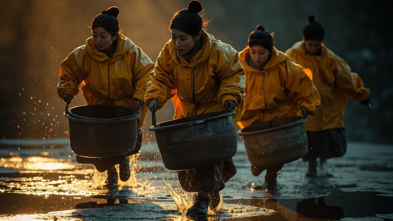 那些端着水跑来跑去的女人脚下的木屐清脆地响着，她们胸前冻得冰凉的乳房发散着硫磺的气息。